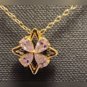 AQUA, PINK FLORAL-STAR SHAPE PENDANT,STERLING SILVER, IN GOLD PLATED